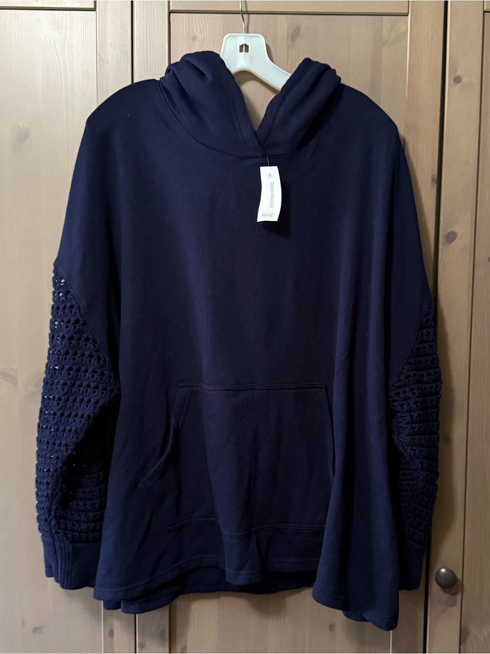 Lane Bryant Navy Hooded Sweatshirt with Crocheted Sleeves